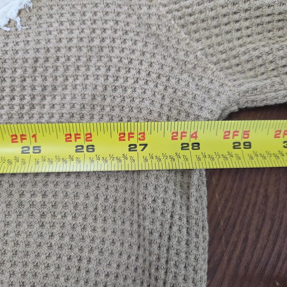 POL light tan Peace Sign Patchwork long sleeve boho hippie top Size Large - Picture 9 of 10